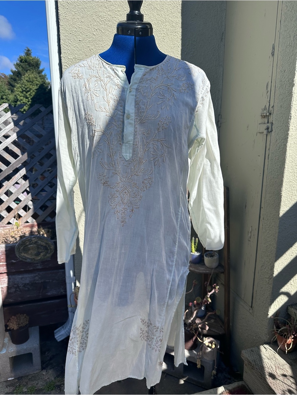 Vintage Cream Embroidered Casual Button-Down Shirt Dress